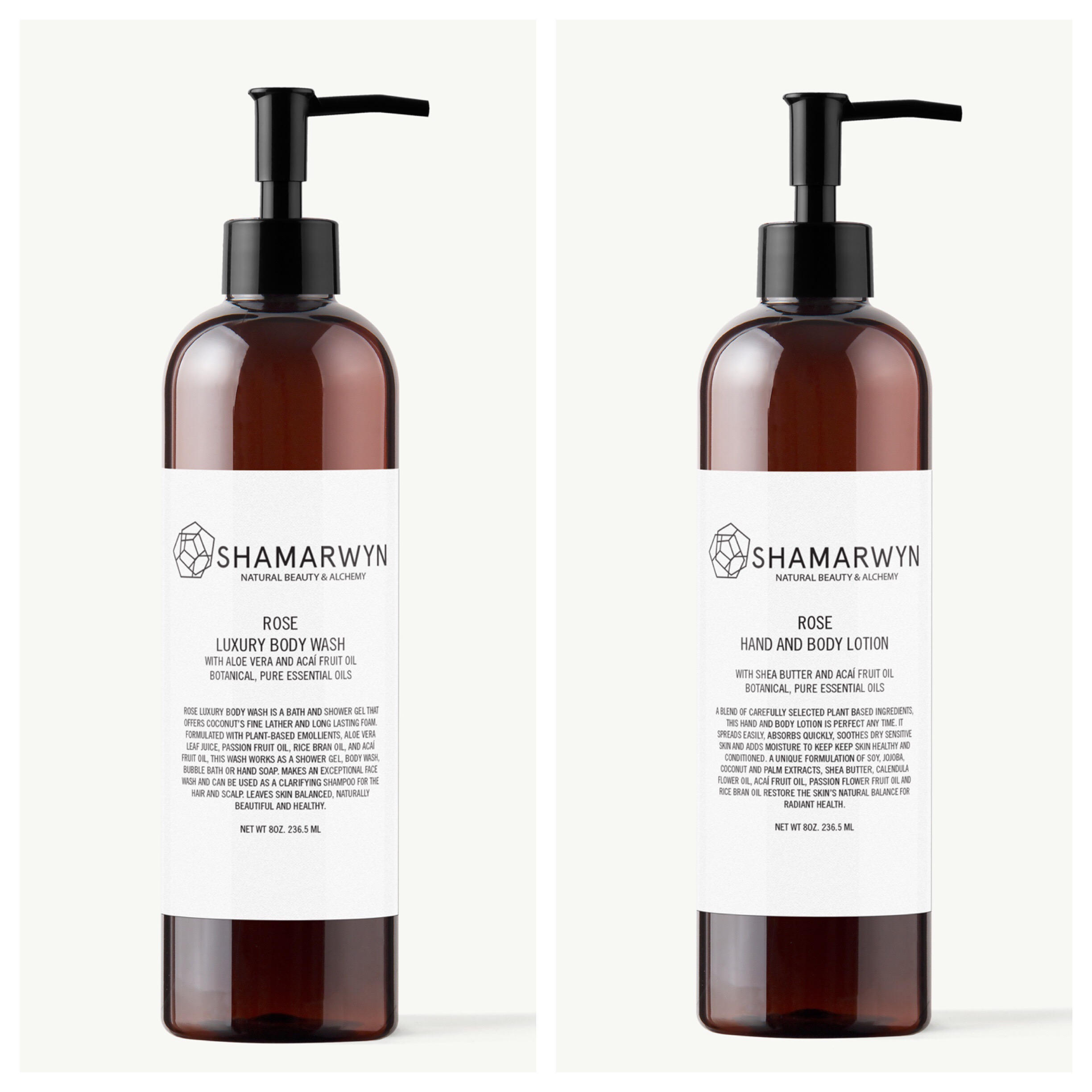 Rose Bath & Body Set; Luxury Body Wash, Hand & Body Lotion, Hydrating  Natural-Organic with Pure Essential Oils 8oz ea — Shamarwyn